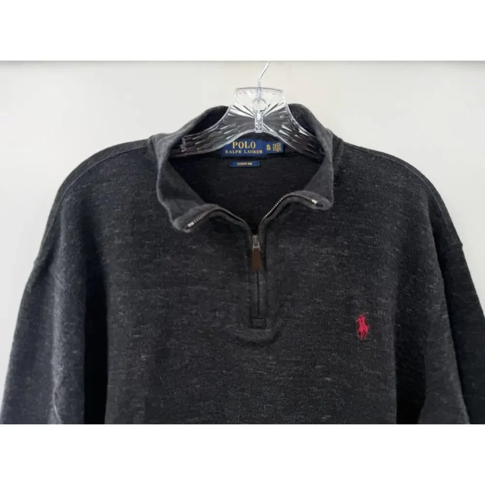 Polo Ralph Lauren Men's Collared Cotton Charcoal Long Sleeve Pullover 1/4 Zip XL